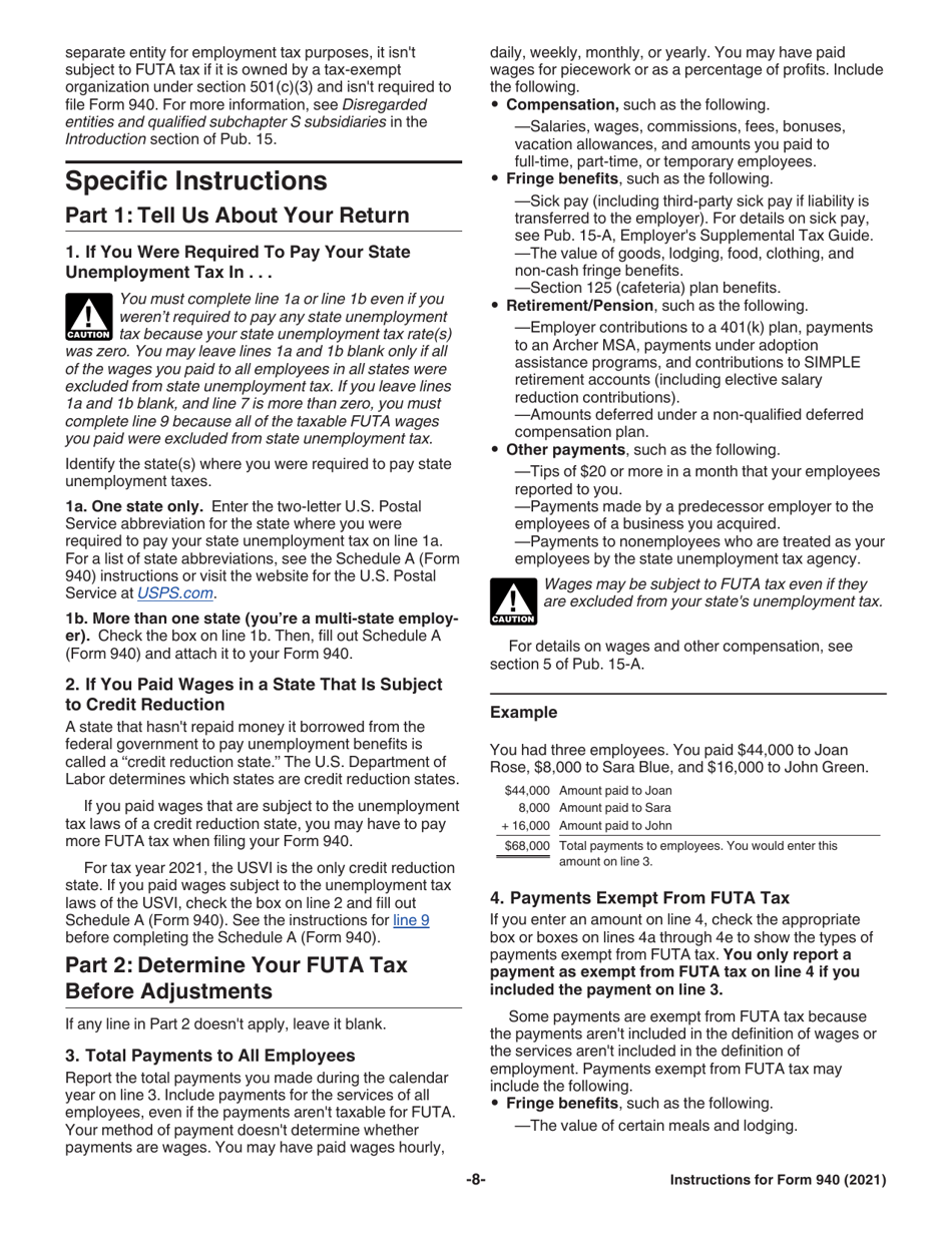 Instructions for IRS Form 940 Employers Annual Federal Unemployment (Futa) Tax Return, Page 8