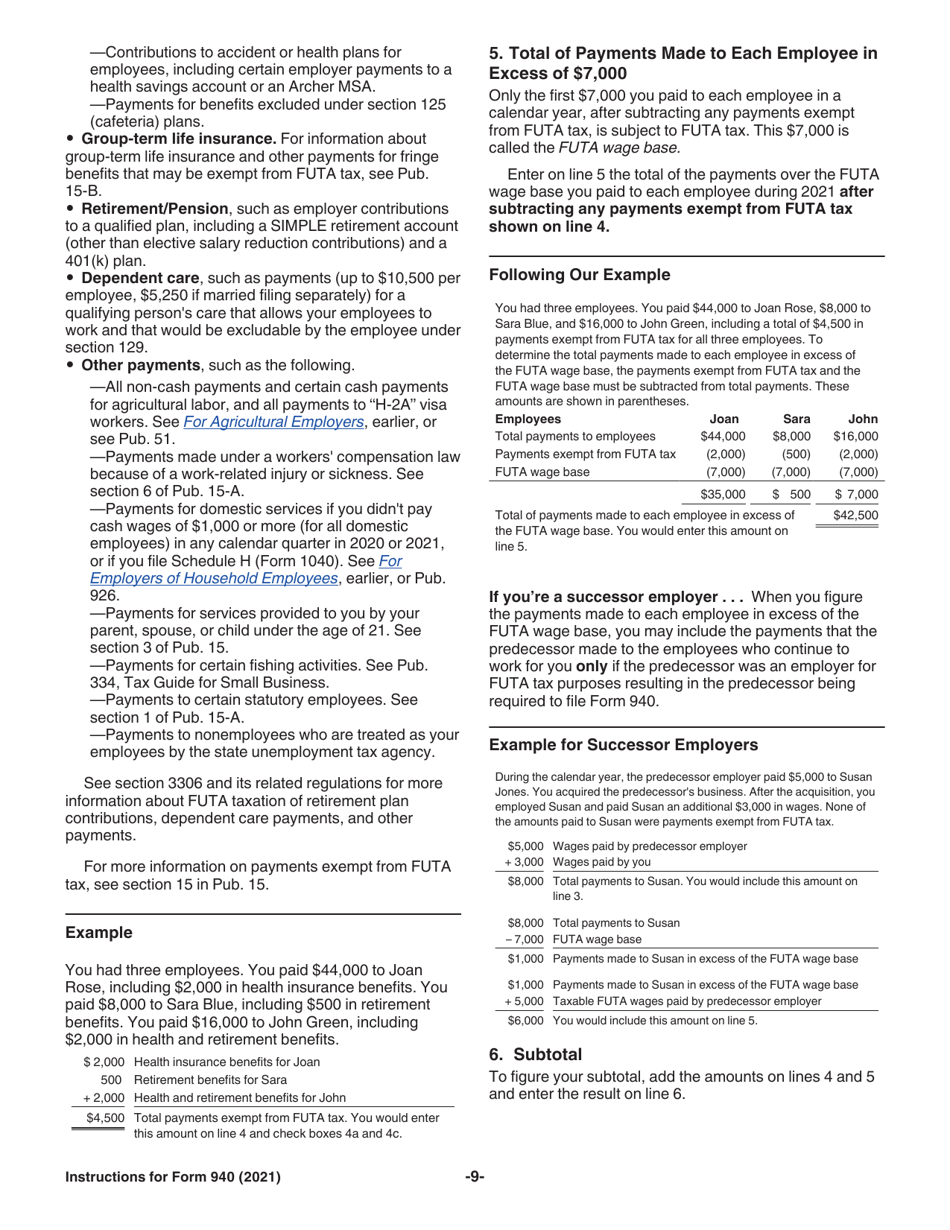 Instructions for IRS Form 940 Employers Annual Federal Unemployment (Futa) Tax Return, Page 9