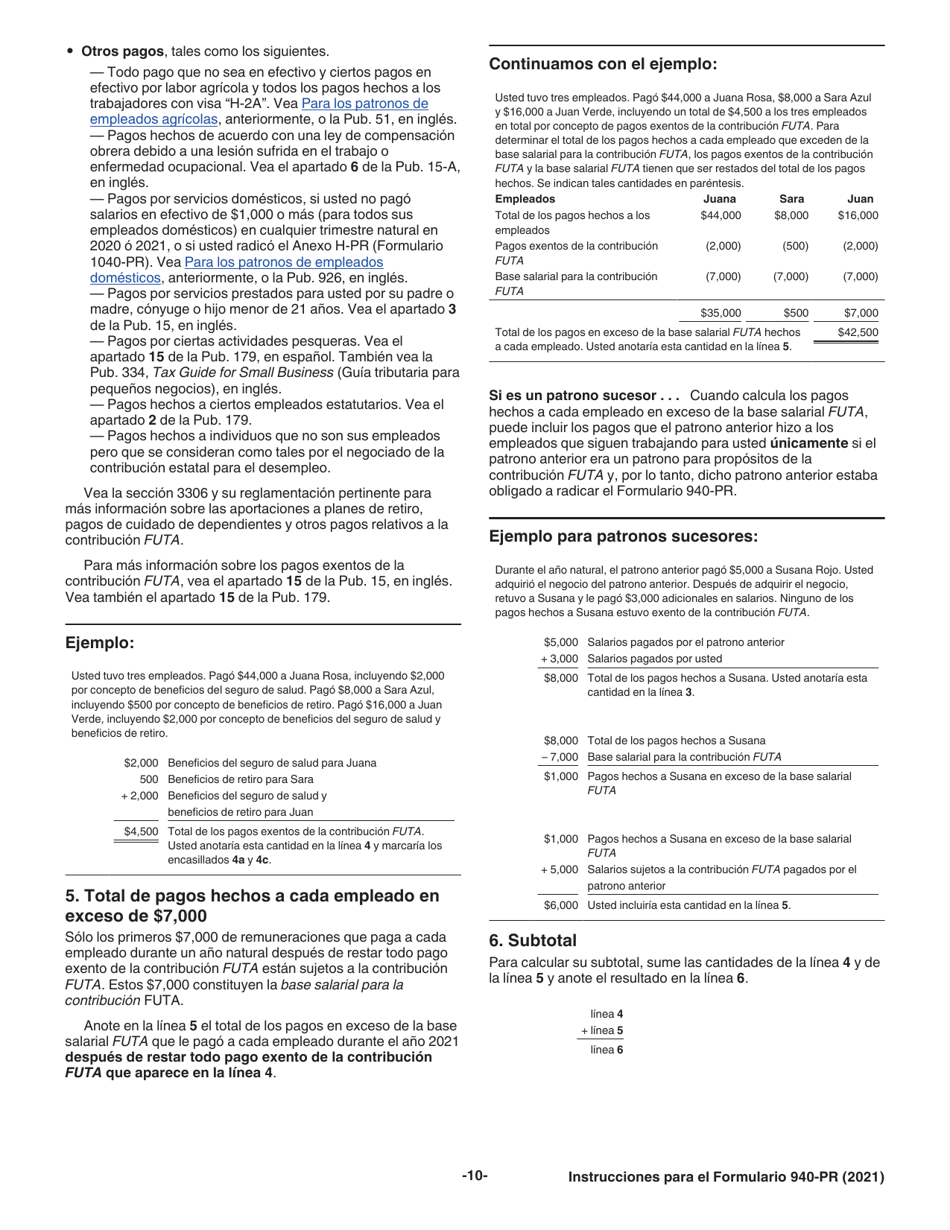 Instrucciones para IRS Formulario 940-PR Planilla Para La Declaracion Federal Anual Del Patrono De La Contribucion Federal Para El Desempleo (Futa) (Puerto Rican Spanish), Page 10