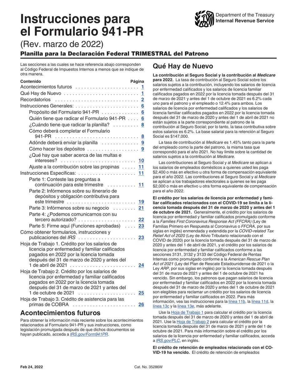 Download Instrucciones para IRS Formulario 941PR Planilla Para La