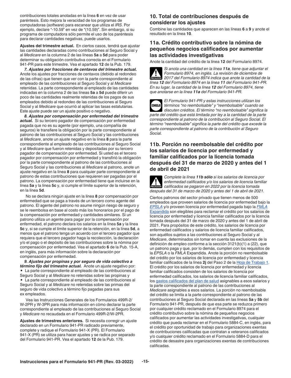 Instrucciones para IRS Formulario 941-PR Planilla Para La Declaracion Federal Trimestral Del Patrono (Puerto Rican Spanish), Page 15
