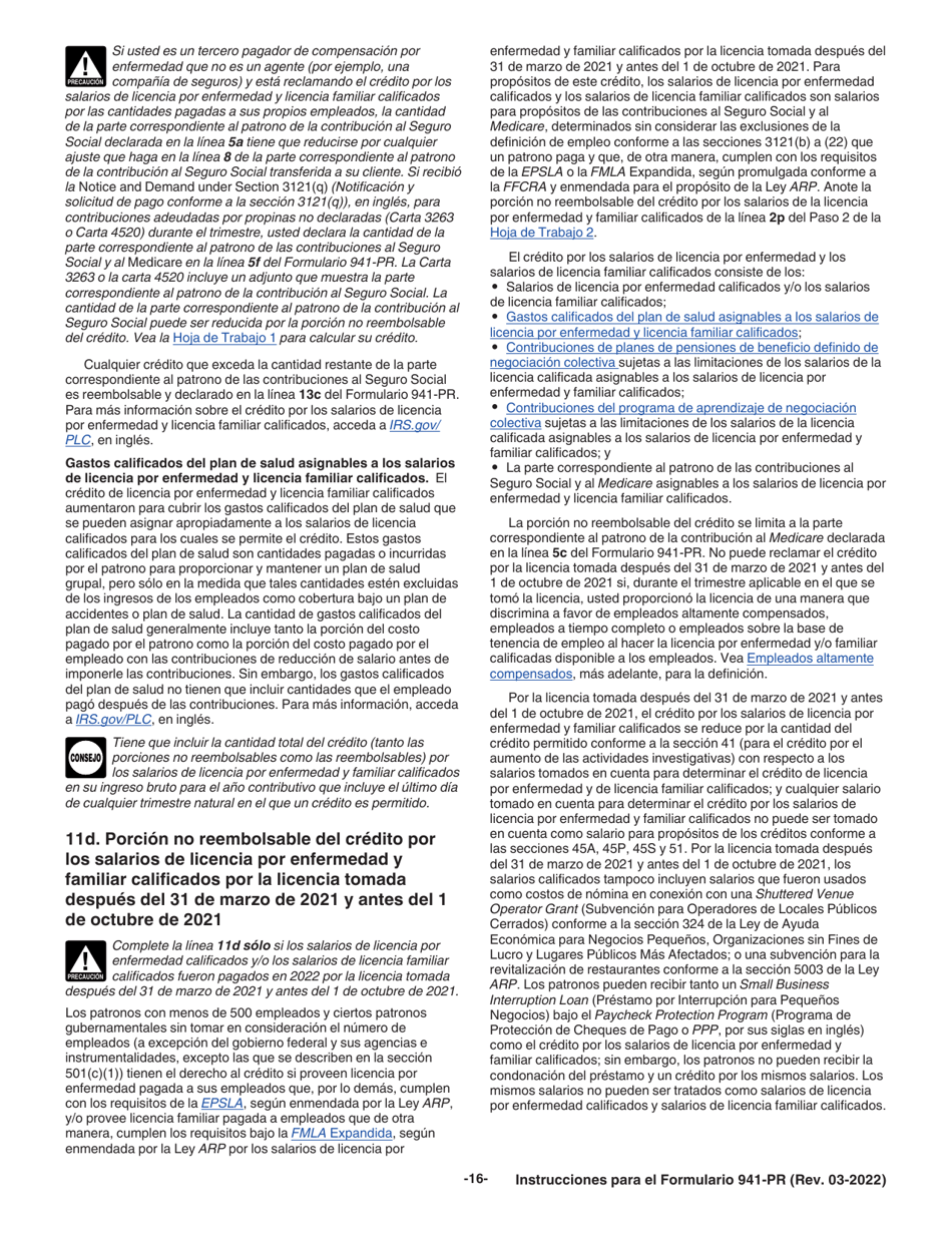 Instrucciones para IRS Formulario 941-PR Planilla Para La Declaracion Federal Trimestral Del Patrono (Puerto Rican Spanish), Page 16