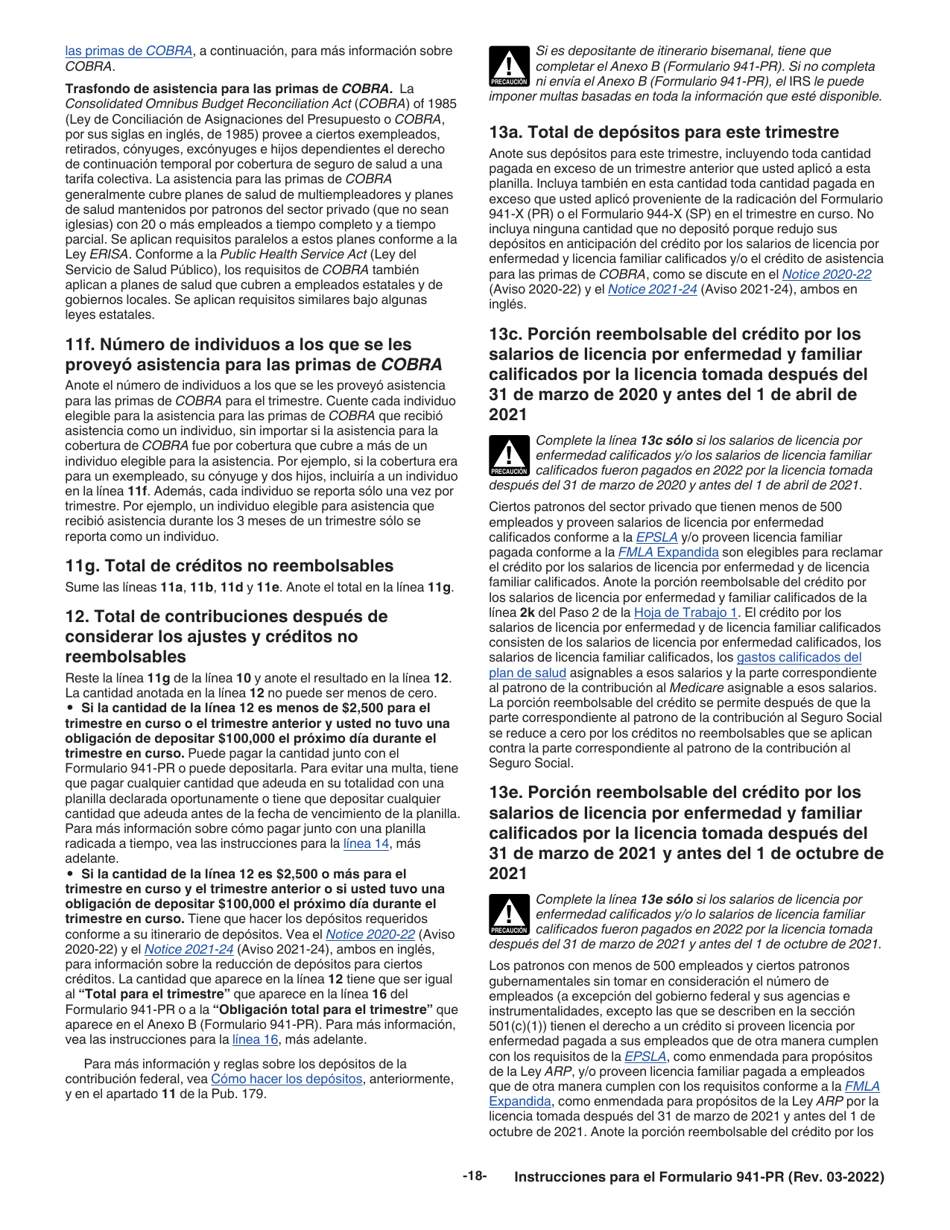 Instrucciones para IRS Formulario 941-PR Planilla Para La Declaracion Federal Trimestral Del Patrono (Puerto Rican Spanish), Page 18