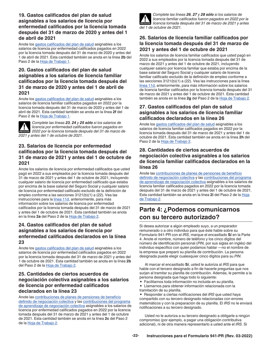 Instrucciones para IRS Formulario 941-PR Planilla Para La Declaracion Federal Trimestral Del Patrono (Puerto Rican Spanish), Page 22