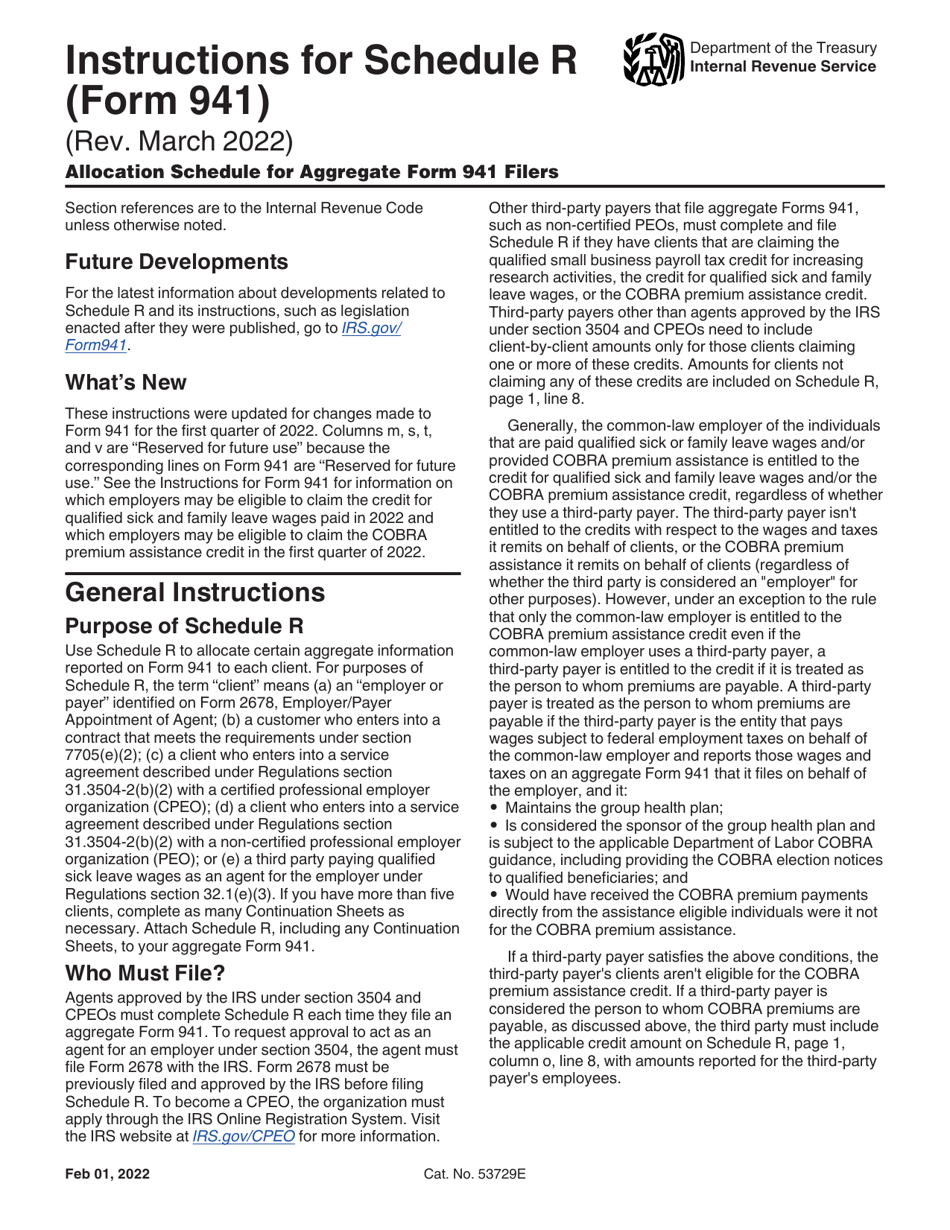 Instructions for IRS Form 941 Schedule R Allocation Schedule for Aggregate Form 941 Filers, Page 1