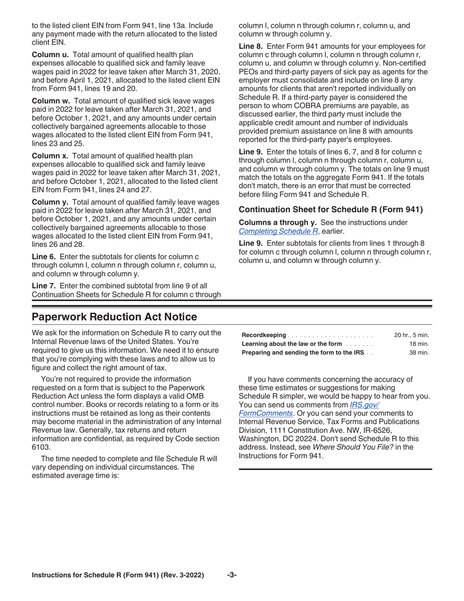 Instructions for IRS Form 941 Schedule R Allocation Schedule for Aggregate Form 941 Filers, Page 3