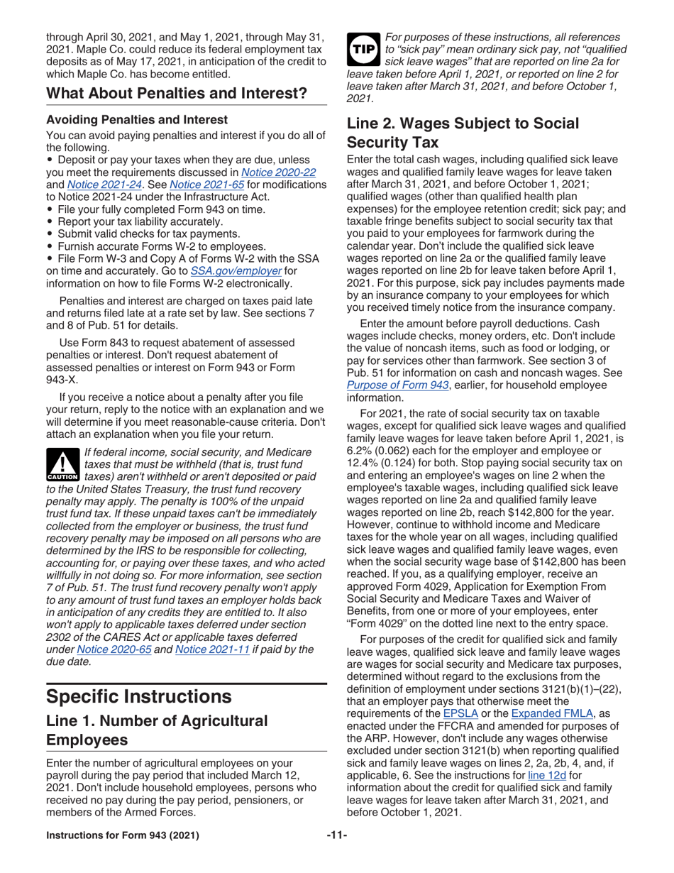Instructions for IRS Form 943 Employers Annual Federal Tax Return for Agricultural Employees, Page 11