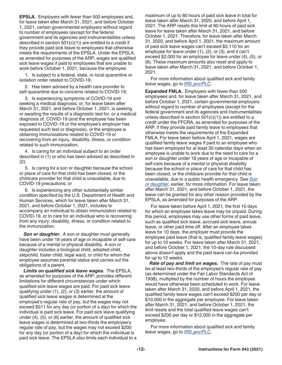 Instructions for IRS Form 943 Employers Annual Federal Tax Return for Agricultural Employees, Page 12