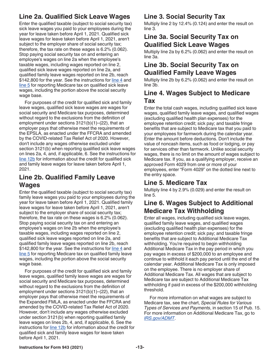 Instructions for IRS Form 943 Employers Annual Federal Tax Return for Agricultural Employees, Page 13