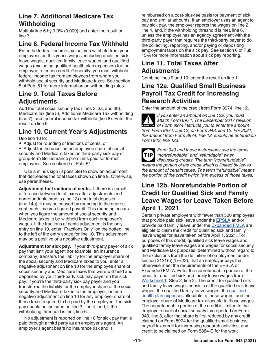 Instructions for IRS Form 943 Employers Annual Federal Tax Return for Agricultural Employees, Page 14