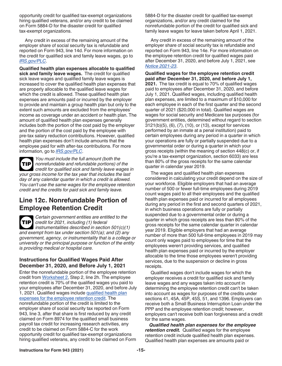 Instructions for IRS Form 943 Employers Annual Federal Tax Return for Agricultural Employees, Page 15