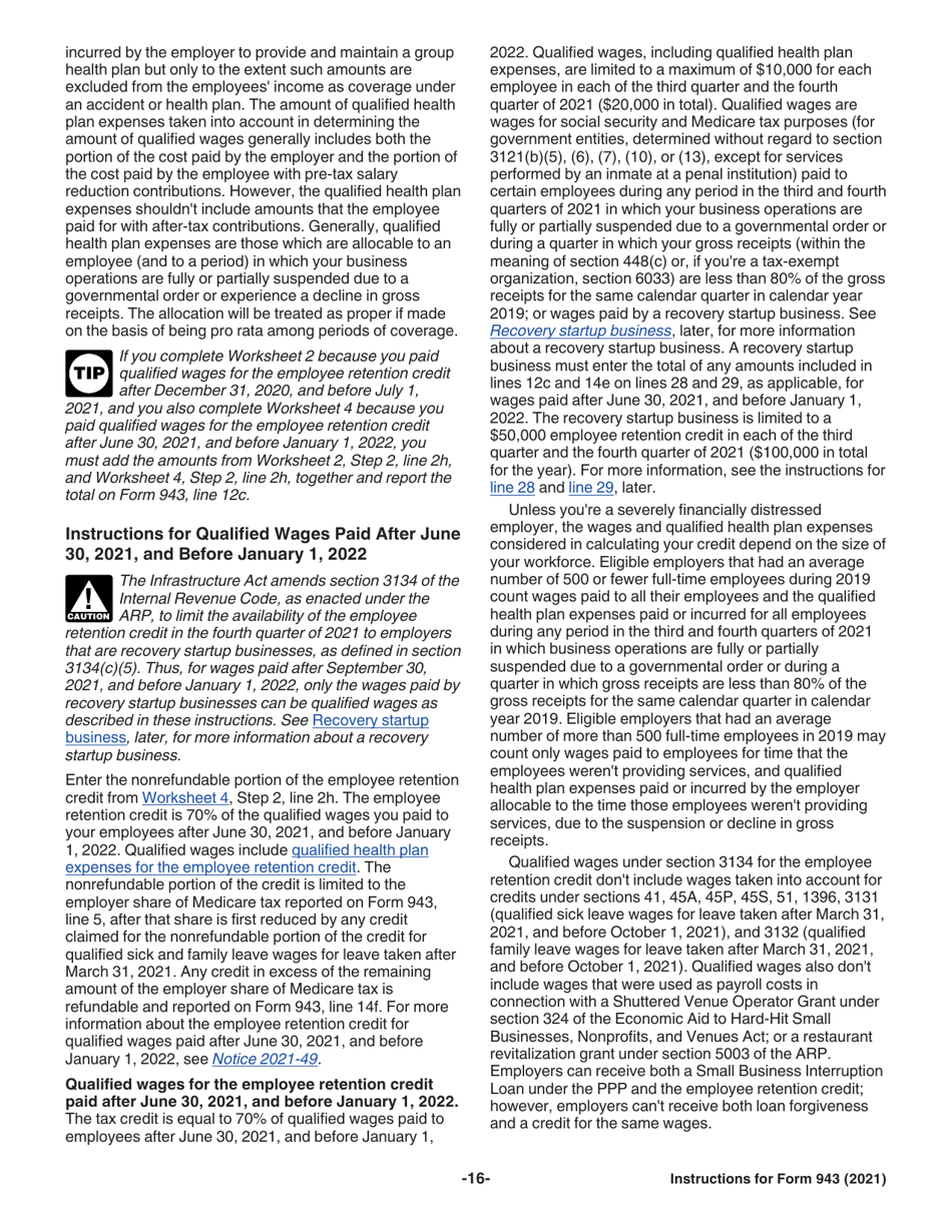 Instructions for IRS Form 943 Employers Annual Federal Tax Return for Agricultural Employees, Page 16