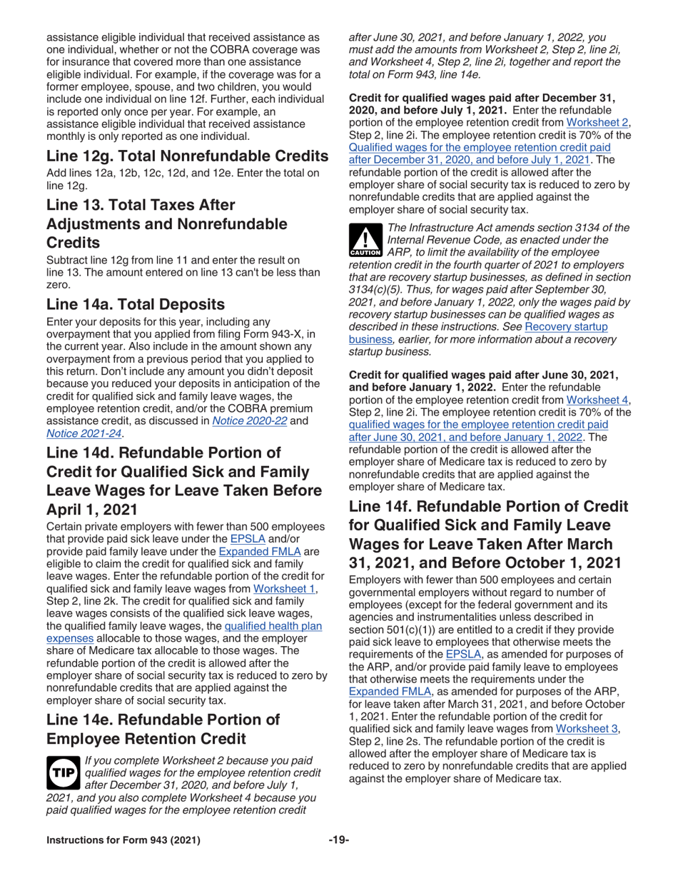 Instructions for IRS Form 943 Employers Annual Federal Tax Return for Agricultural Employees, Page 19
