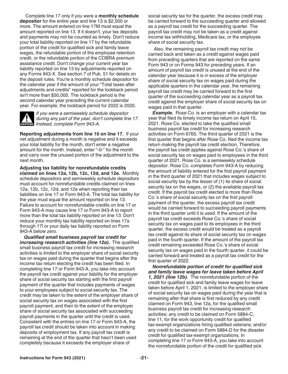 Instructions for IRS Form 943 Employers Annual Federal Tax Return for Agricultural Employees, Page 21