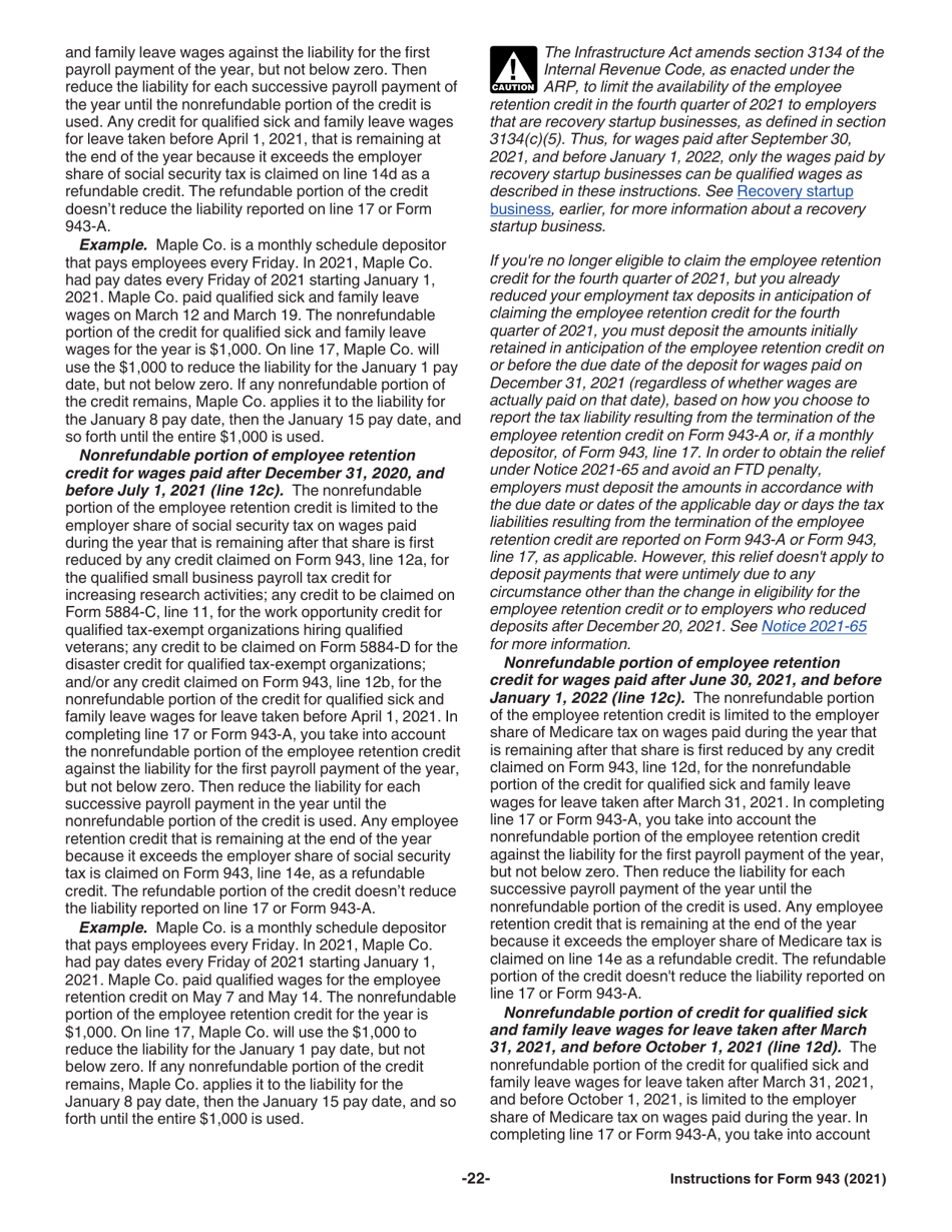 Instructions for IRS Form 943 Employers Annual Federal Tax Return for Agricultural Employees, Page 22