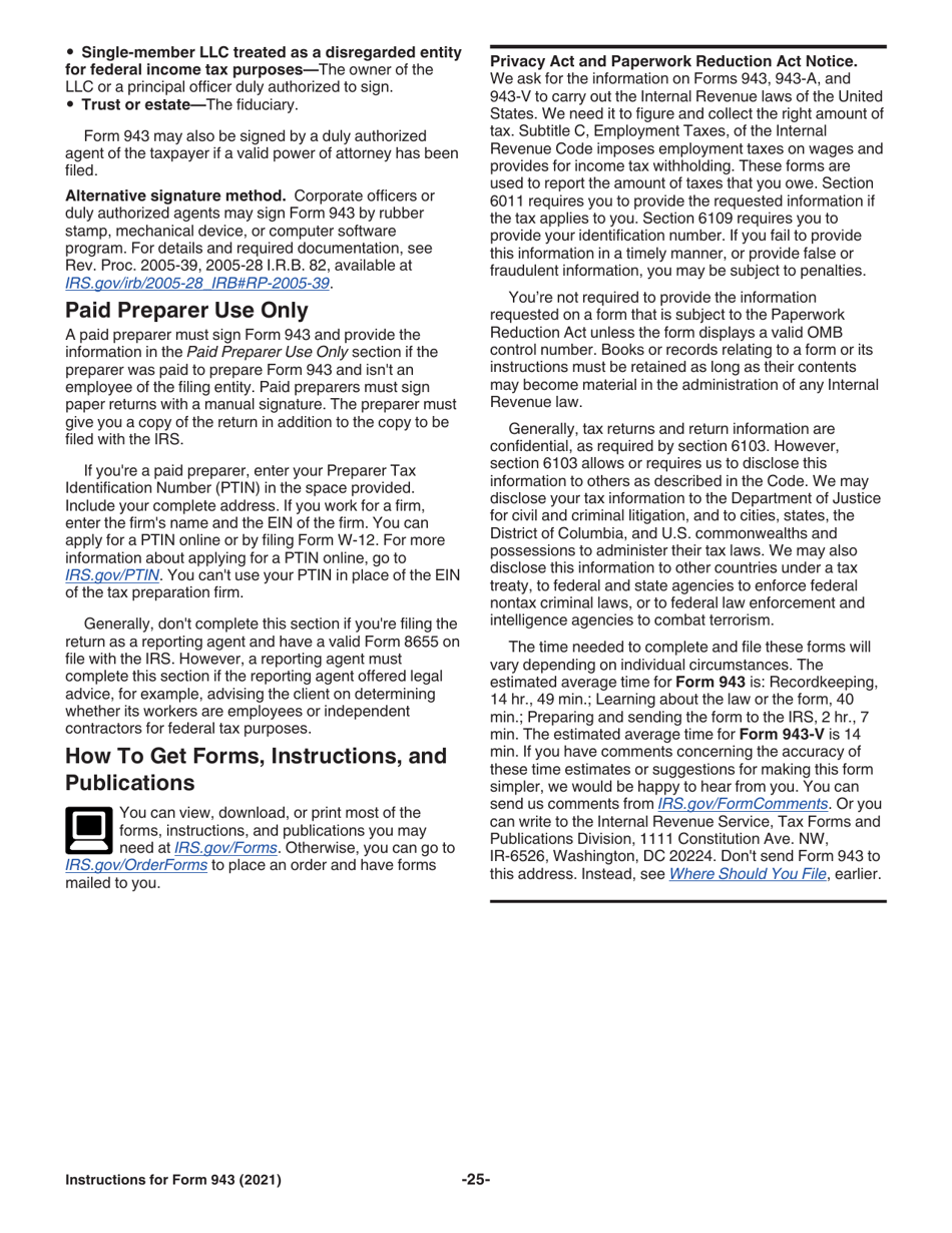 Instructions for IRS Form 943 Employers Annual Federal Tax Return for Agricultural Employees, Page 25