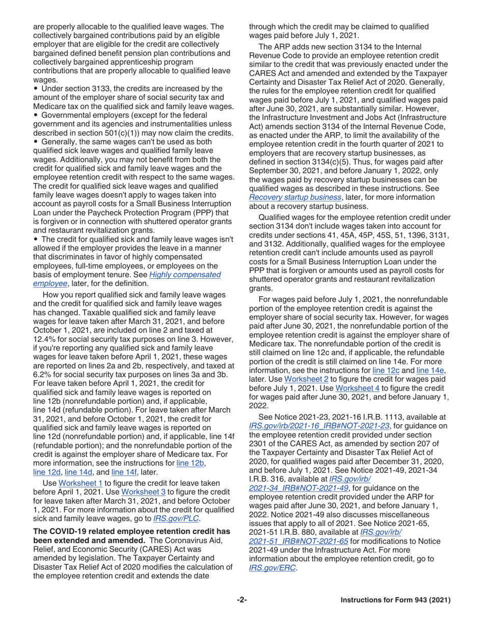 Instructions for IRS Form 943 Employers Annual Federal Tax Return for Agricultural Employees, Page 2