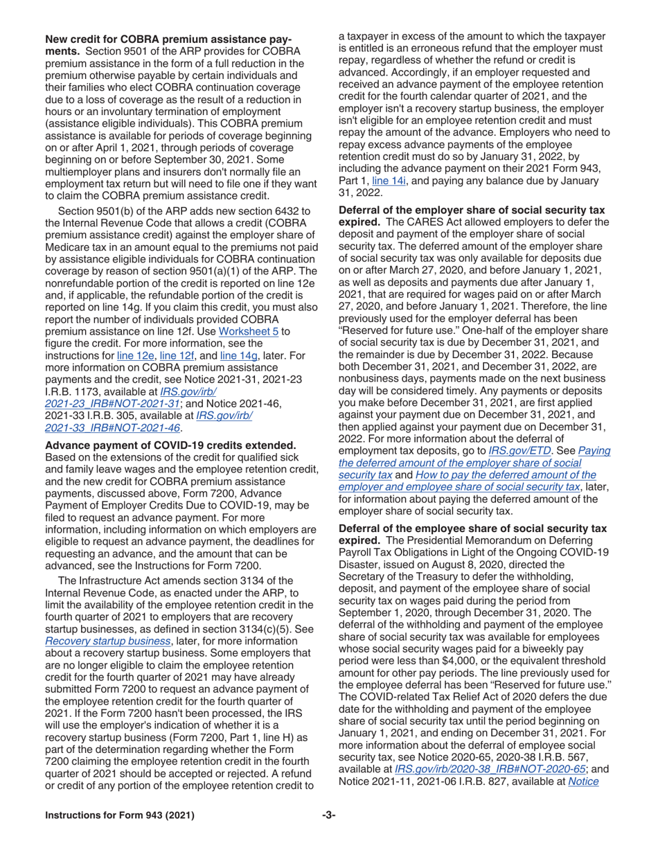 Instructions for IRS Form 943 Employers Annual Federal Tax Return for Agricultural Employees, Page 3