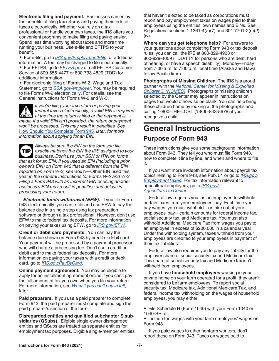 Instructions for IRS Form 943 Employers Annual Federal Tax Return for Agricultural Employees, Page 7