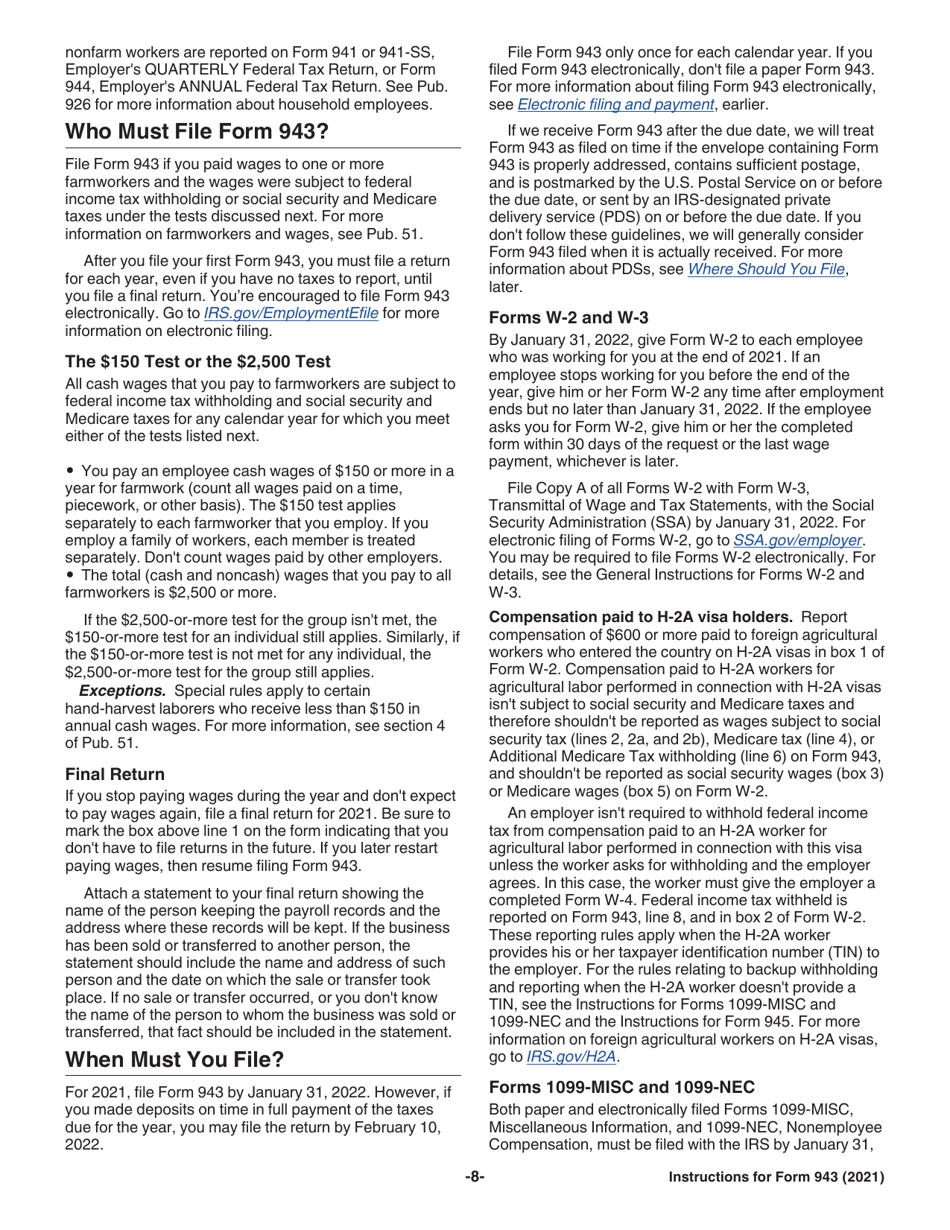 Instructions for IRS Form 943 Employers Annual Federal Tax Return for Agricultural Employees, Page 8