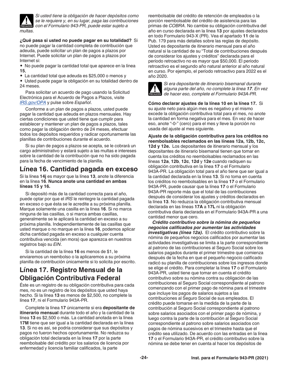 Instrucciones para IRS Formulario 943-PR Planilla Para La Declaracion Anual De La Contribucion Federal Del Patrono De Empleados Agricolas (Puerto Rican Spanish), Page 24