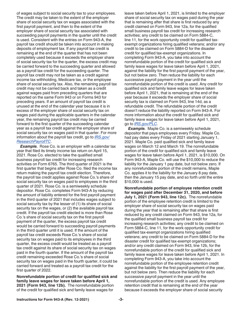 Instructions for IRS Form 943-A Agricultural Employers Record of Federal Tax Liability, Page 3