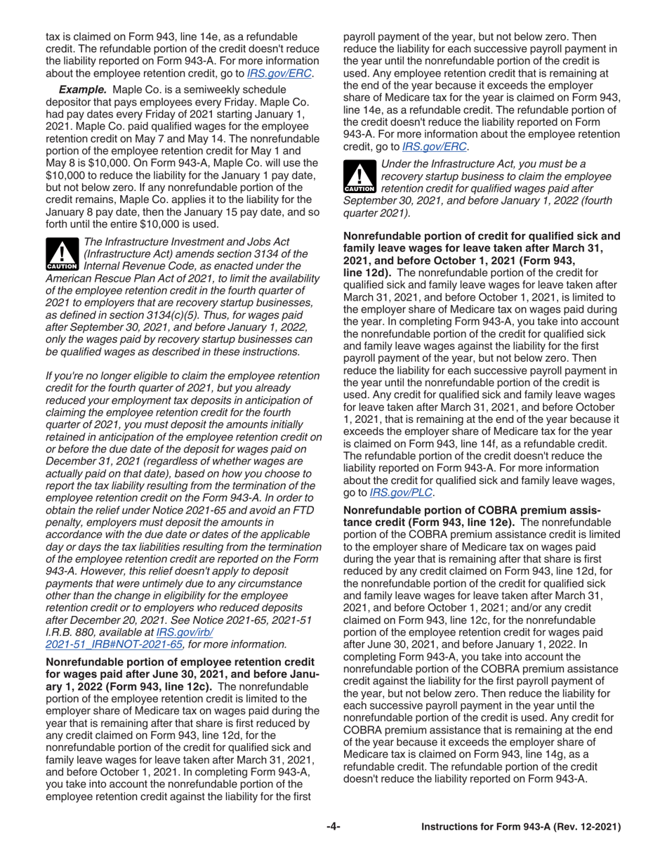 Instructions for IRS Form 943-A Agricultural Employers Record of Federal Tax Liability, Page 4