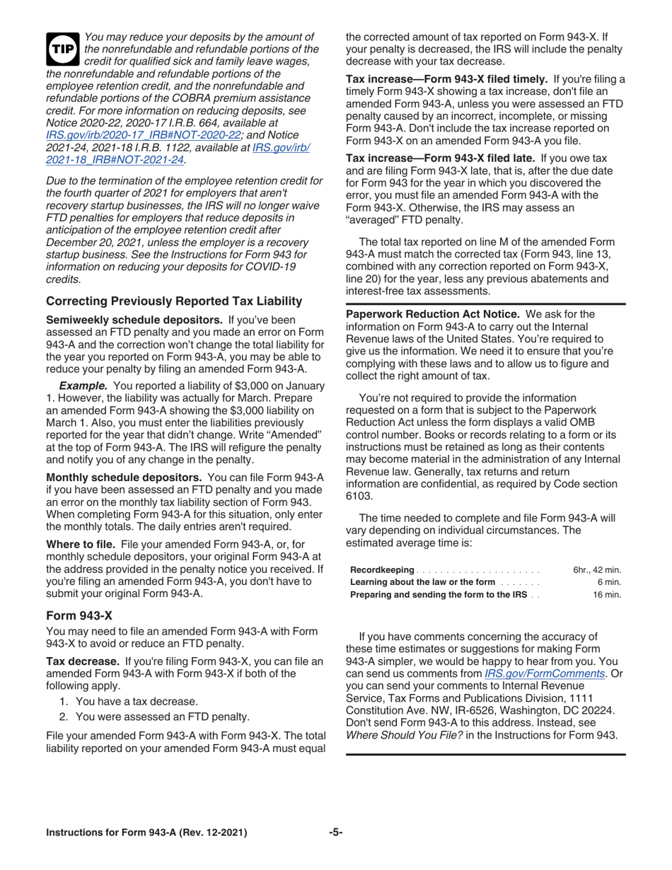 Instructions for IRS Form 943-A Agricultural Employers Record of Federal Tax Liability, Page 5