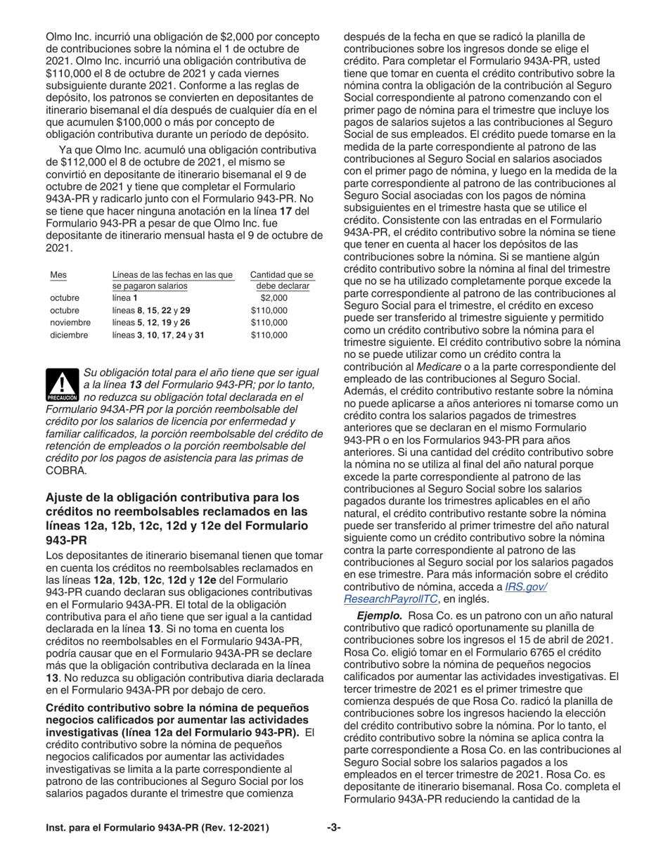 Instrucciones para IRS Formulario 943A-PR Registro De La Obligacion Contributiva Federal Del Patrono Agricola (Puerto Rican Spanish), Page 3