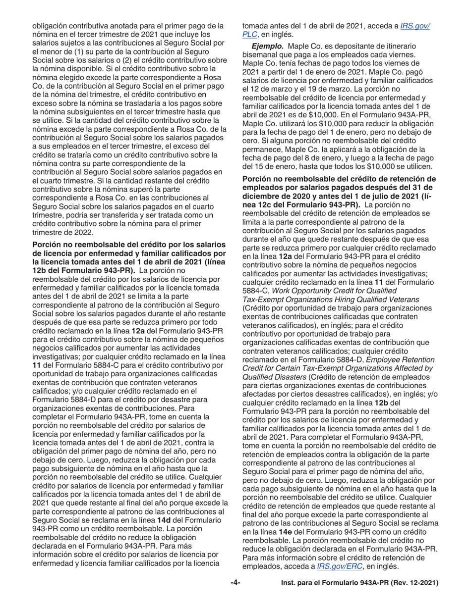 Instrucciones para IRS Formulario 943A-PR Registro De La Obligacion Contributiva Federal Del Patrono Agricola (Puerto Rican Spanish), Page 4