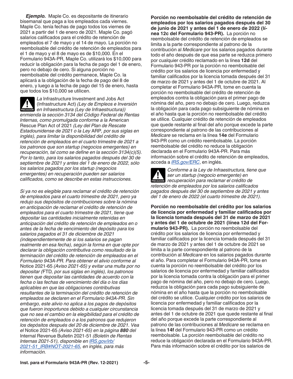 Instrucciones para IRS Formulario 943A-PR Registro De La Obligacion Contributiva Federal Del Patrono Agricola (Puerto Rican Spanish), Page 5