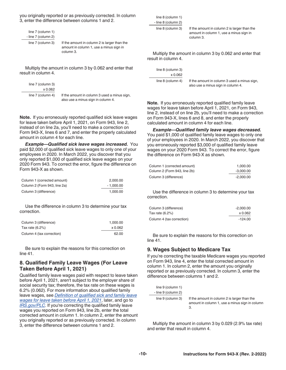 Instructions for IRS Form 943-X Adjusted Employers Annual Federal Tax Return for Agricultural Employees or Claim for Refund, Page 10