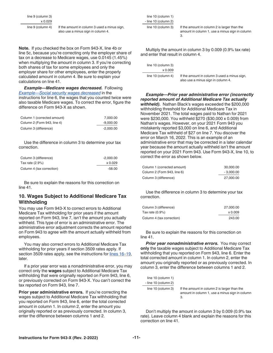 Instructions for IRS Form 943-X Adjusted Employers Annual Federal Tax Return for Agricultural Employees or Claim for Refund, Page 11