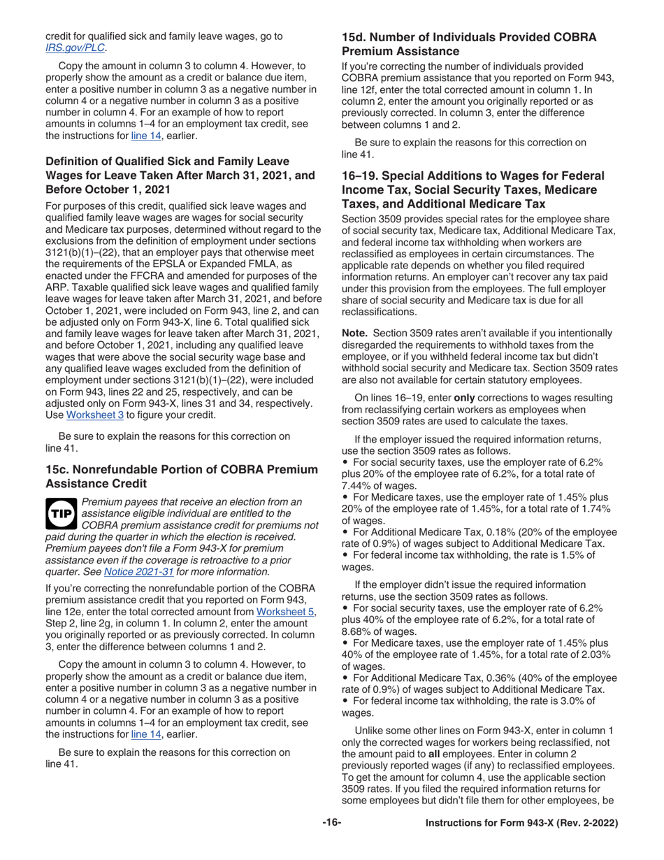 Instructions for IRS Form 943-X Adjusted Employers Annual Federal Tax Return for Agricultural Employees or Claim for Refund, Page 16