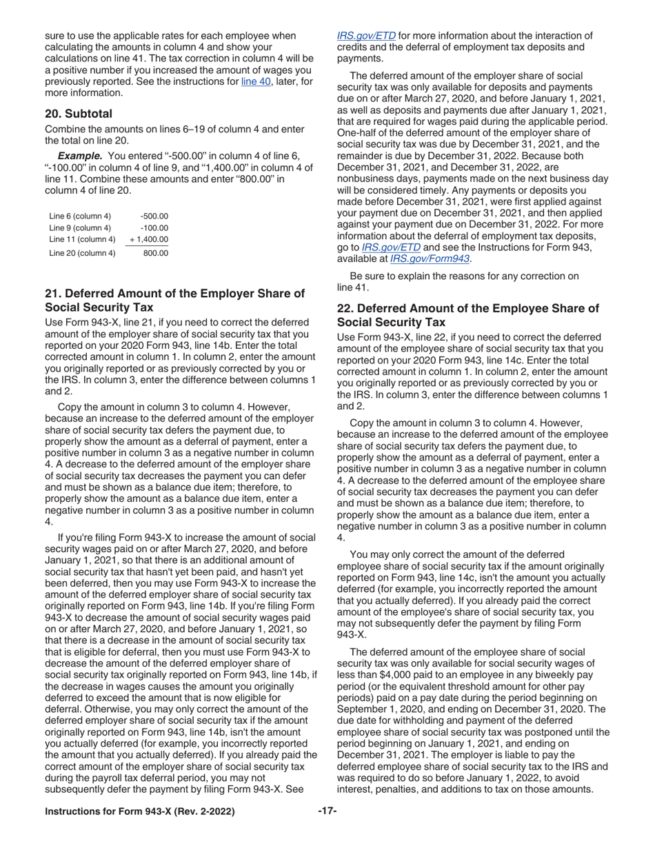 Instructions for IRS Form 943-X Adjusted Employers Annual Federal Tax Return for Agricultural Employees or Claim for Refund, Page 17