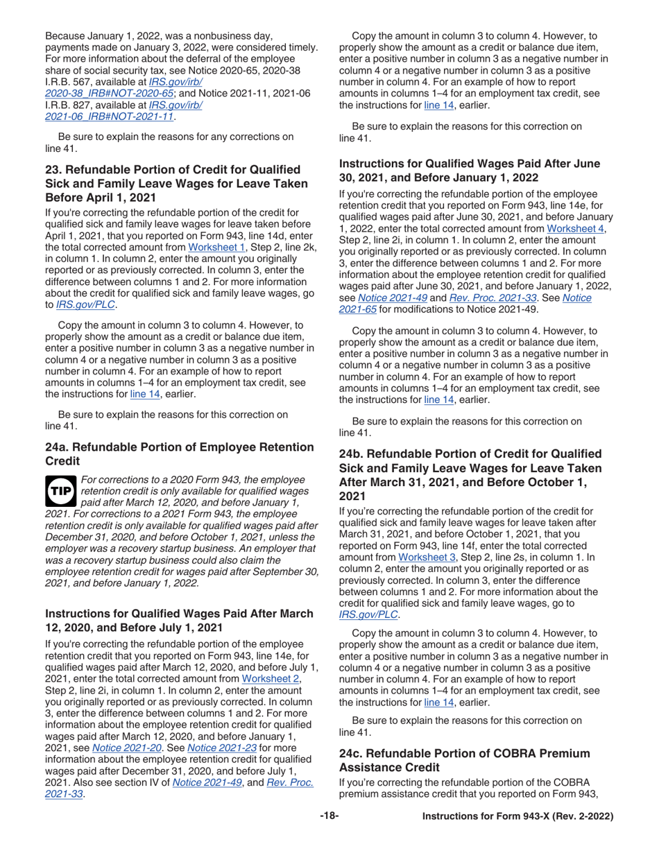 Instructions for IRS Form 943-X Adjusted Employers Annual Federal Tax Return for Agricultural Employees or Claim for Refund, Page 18