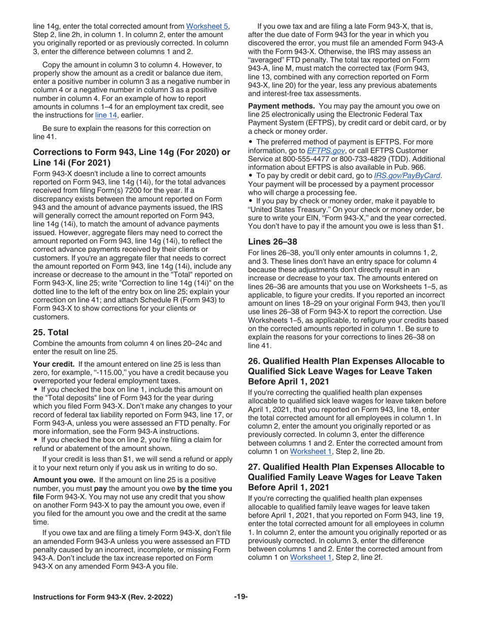 Instructions for IRS Form 943-X Adjusted Employers Annual Federal Tax Return for Agricultural Employees or Claim for Refund, Page 19