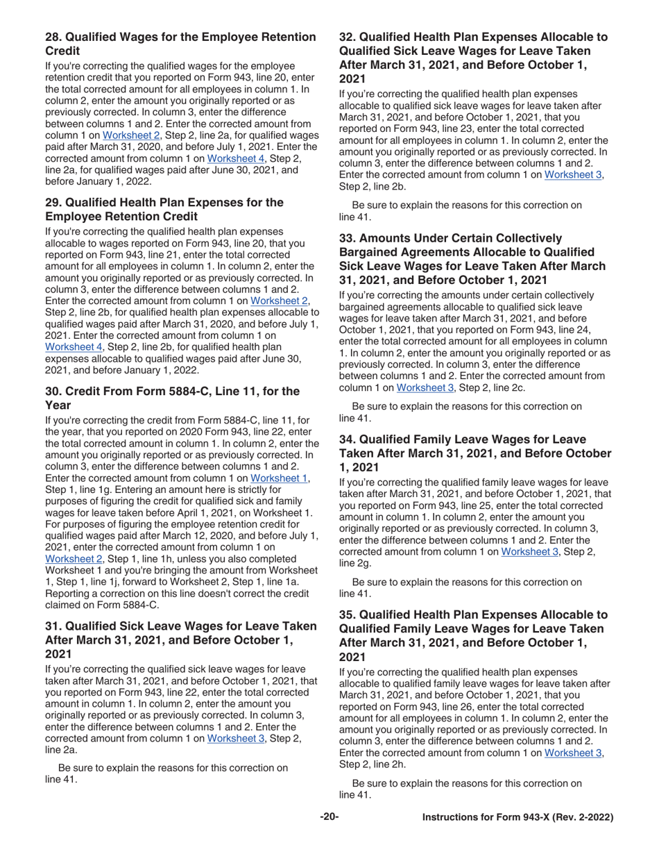 Instructions for IRS Form 943-X Adjusted Employers Annual Federal Tax Return for Agricultural Employees or Claim for Refund, Page 20