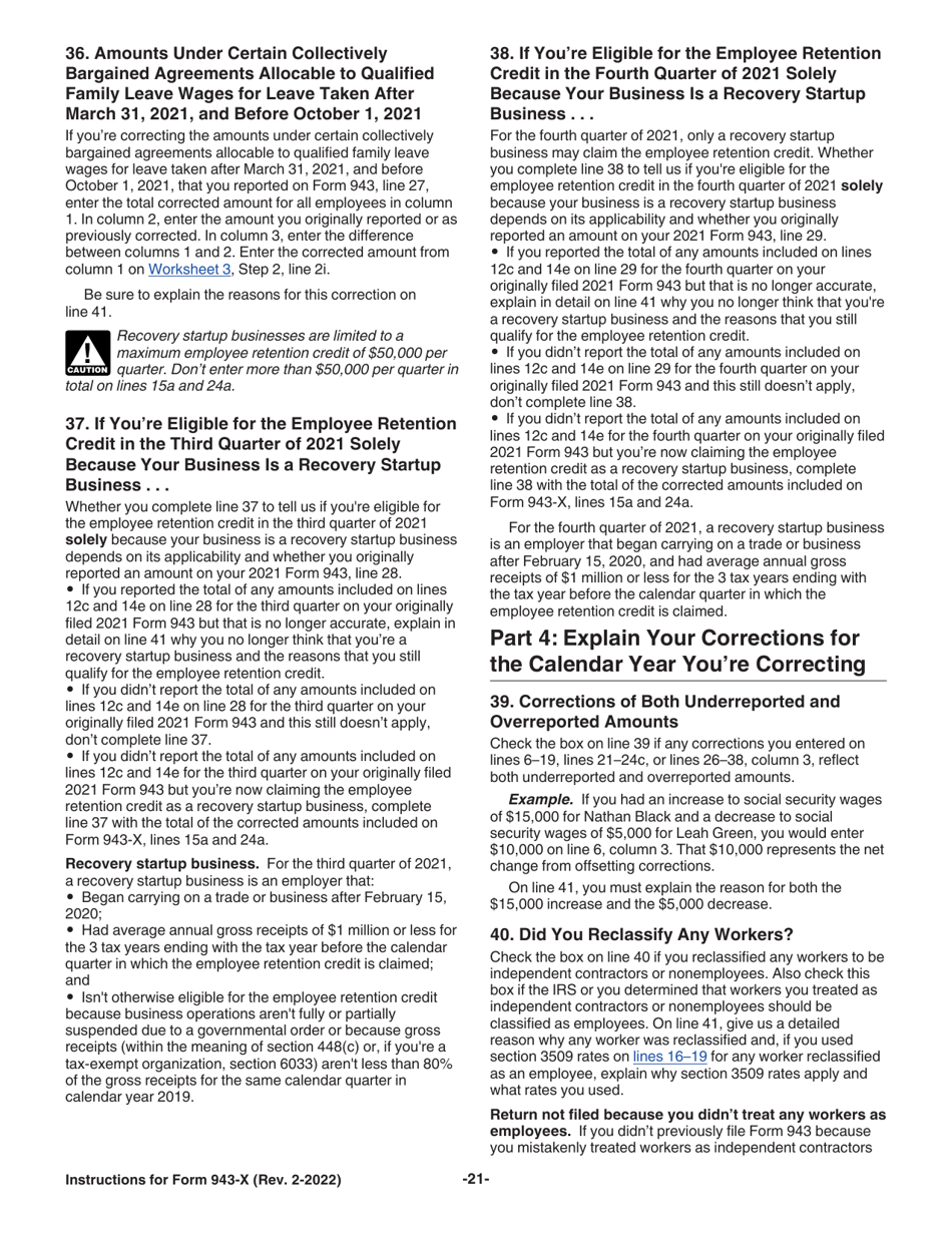 Instructions for IRS Form 943-X Adjusted Employers Annual Federal Tax Return for Agricultural Employees or Claim for Refund, Page 21