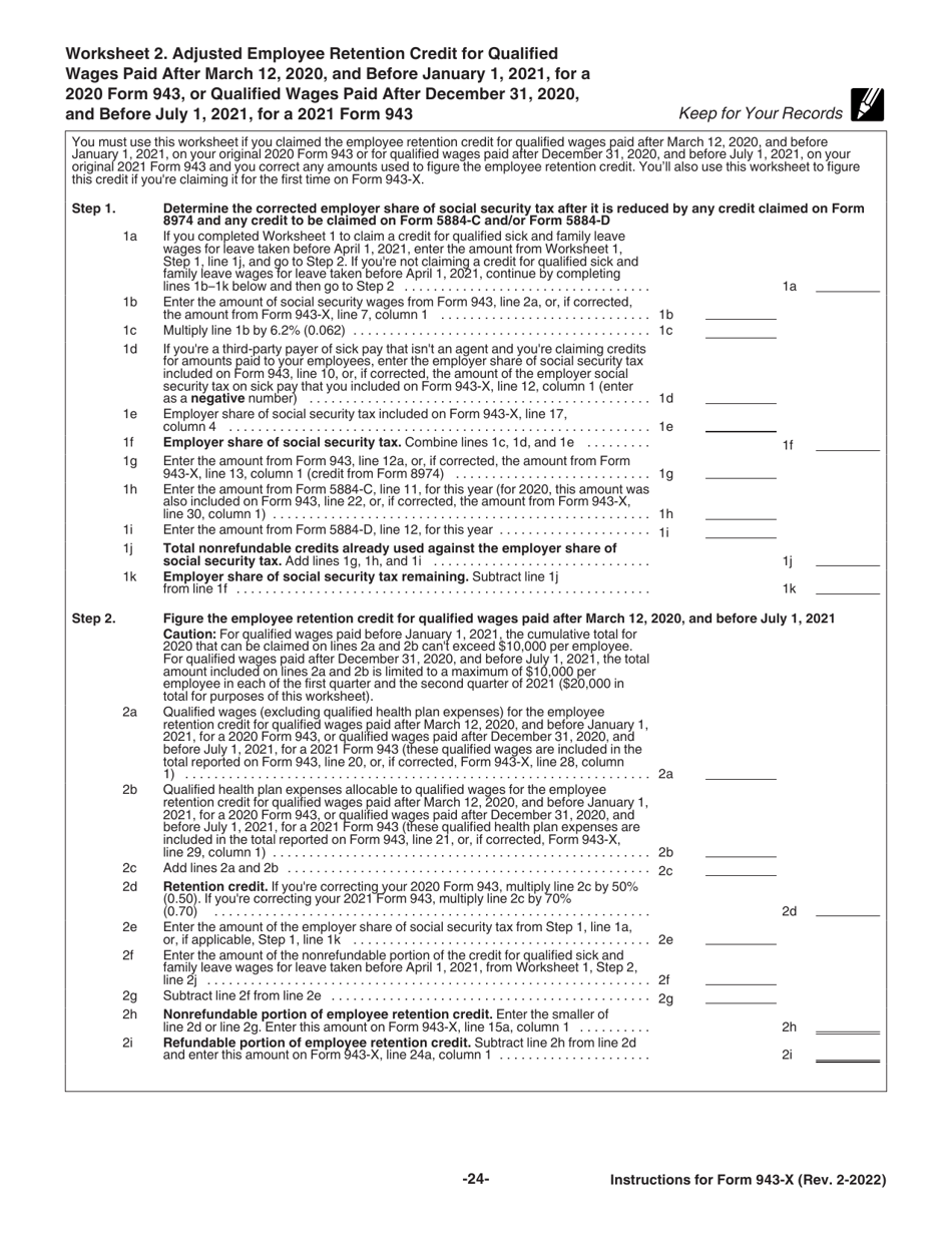 Instructions for IRS Form 943-X Adjusted Employers Annual Federal Tax Return for Agricultural Employees or Claim for Refund, Page 24