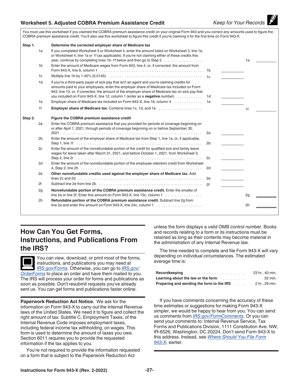 Instructions for IRS Form 943-X Adjusted Employers Annual Federal Tax Return for Agricultural Employees or Claim for Refund, Page 27