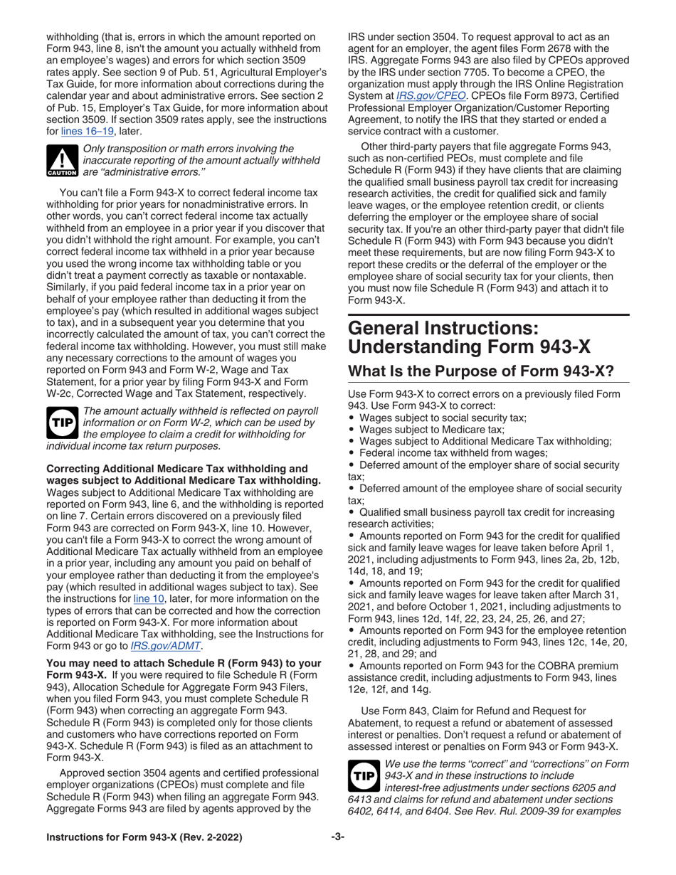 Instructions for IRS Form 943-X Adjusted Employers Annual Federal Tax Return for Agricultural Employees or Claim for Refund, Page 3