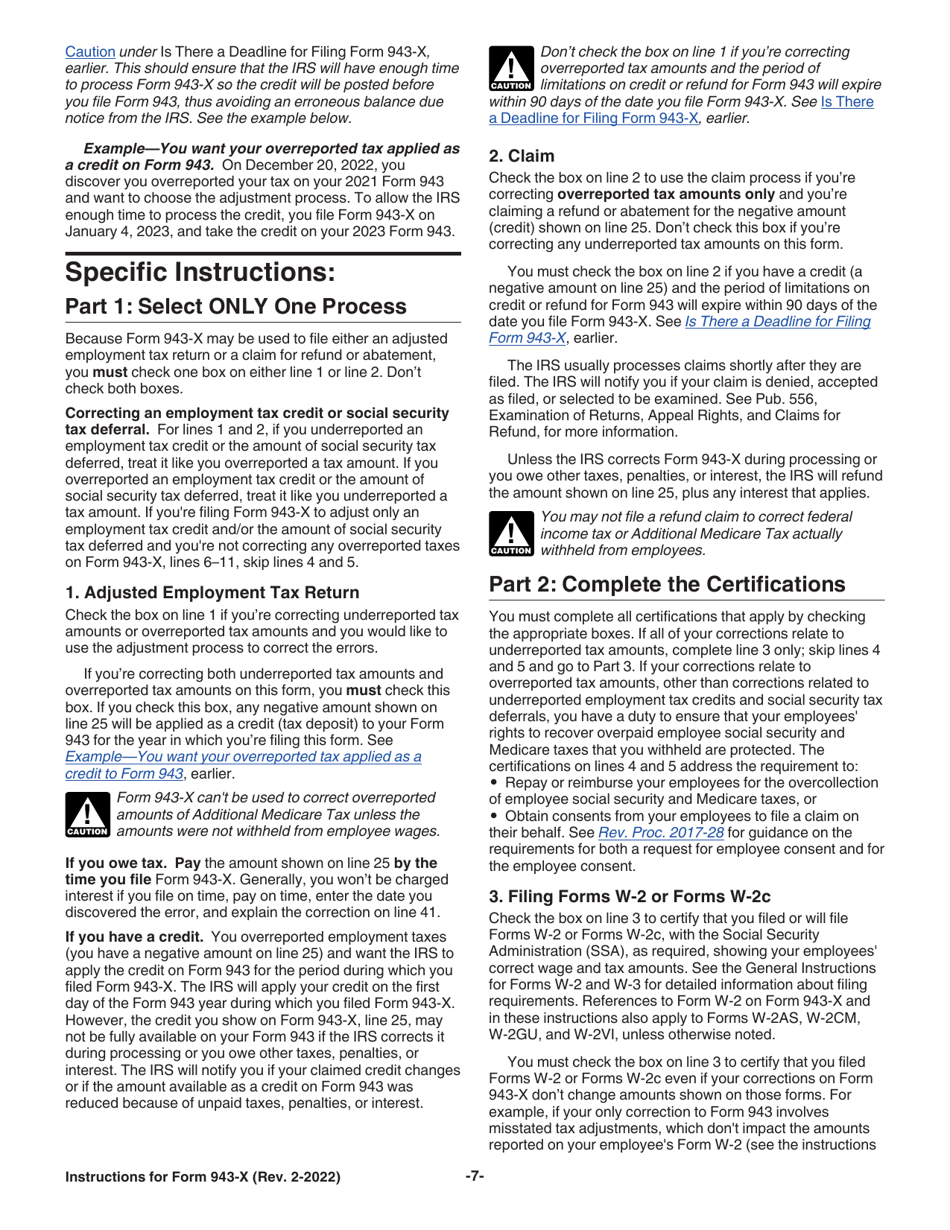 Instructions for IRS Form 943-X Adjusted Employers Annual Federal Tax Return for Agricultural Employees or Claim for Refund, Page 7
