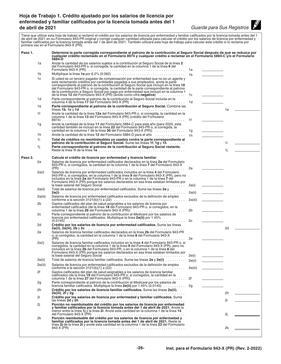 Instrucciones para IRS Formulario 943-X (PR) Ajuste a La Declaracion Federal Anual Del Patrono De Empleados Agricolas O Reclamacion De Reembolso (Puerto Rican Spanish), Page 26