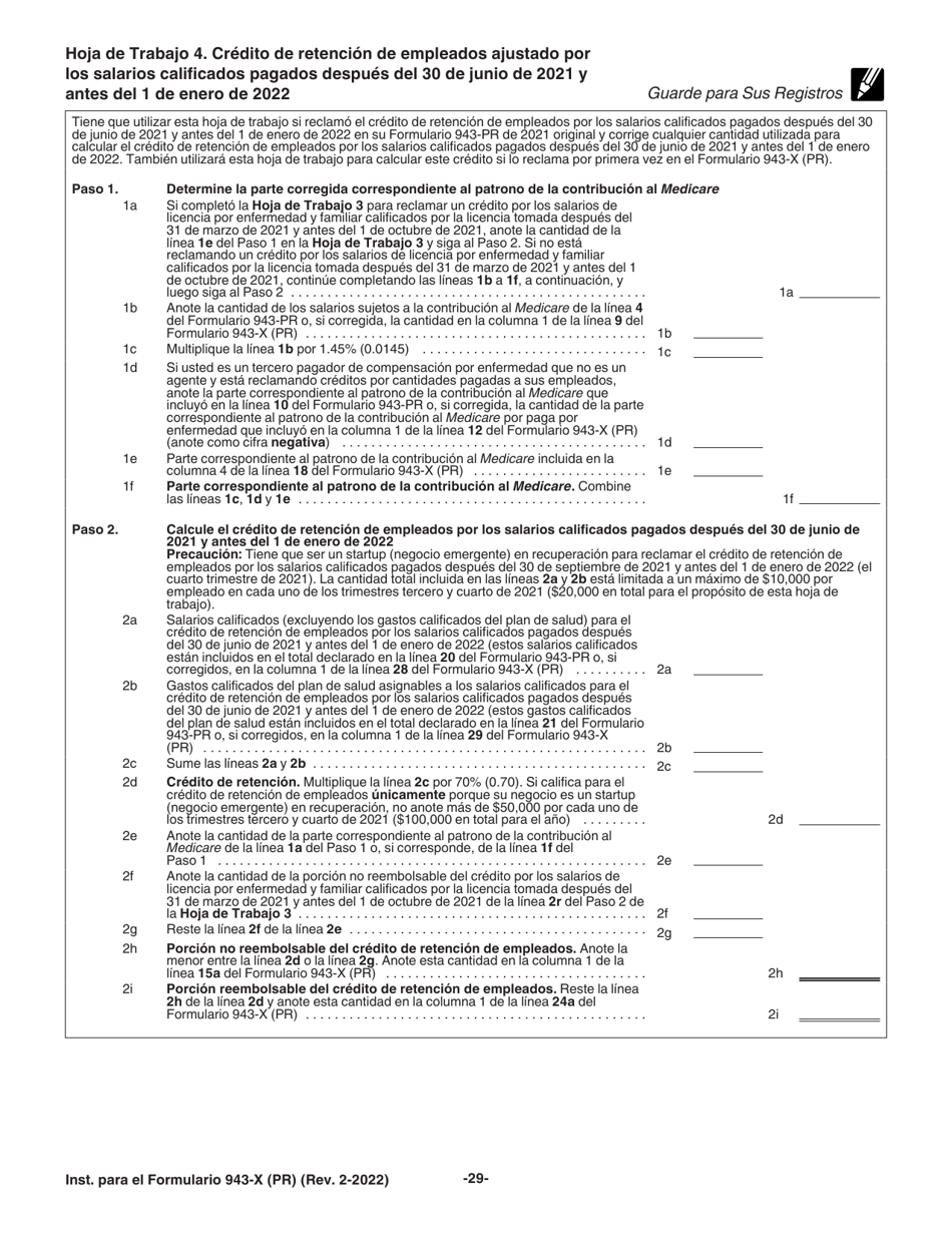 Instrucciones para IRS Formulario 943-X (PR) Ajuste a La Declaracion Federal Anual Del Patrono De Empleados Agricolas O Reclamacion De Reembolso (Puerto Rican Spanish), Page 29