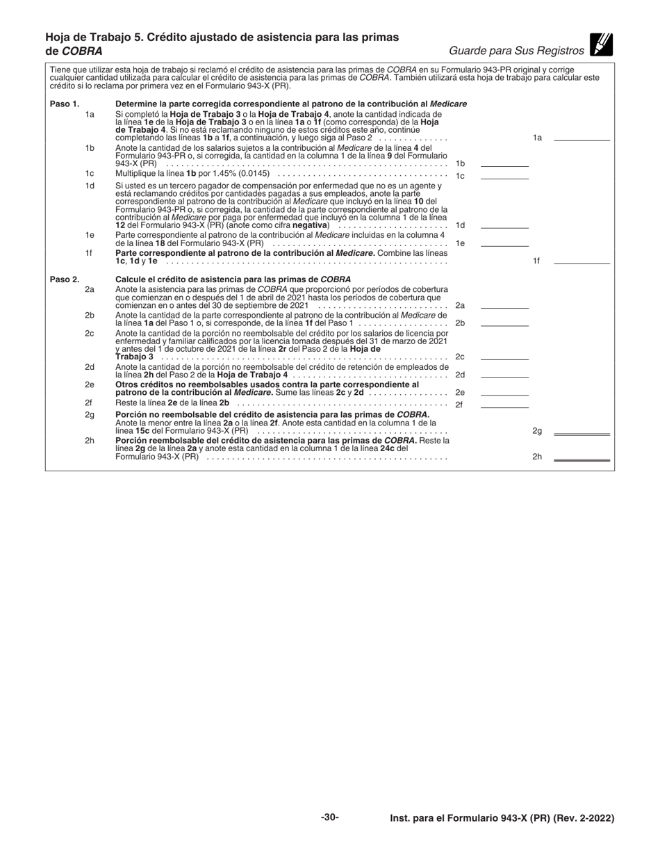 Instrucciones para IRS Formulario 943-X (PR) Ajuste a La Declaracion Federal Anual Del Patrono De Empleados Agricolas O Reclamacion De Reembolso (Puerto Rican Spanish), Page 30