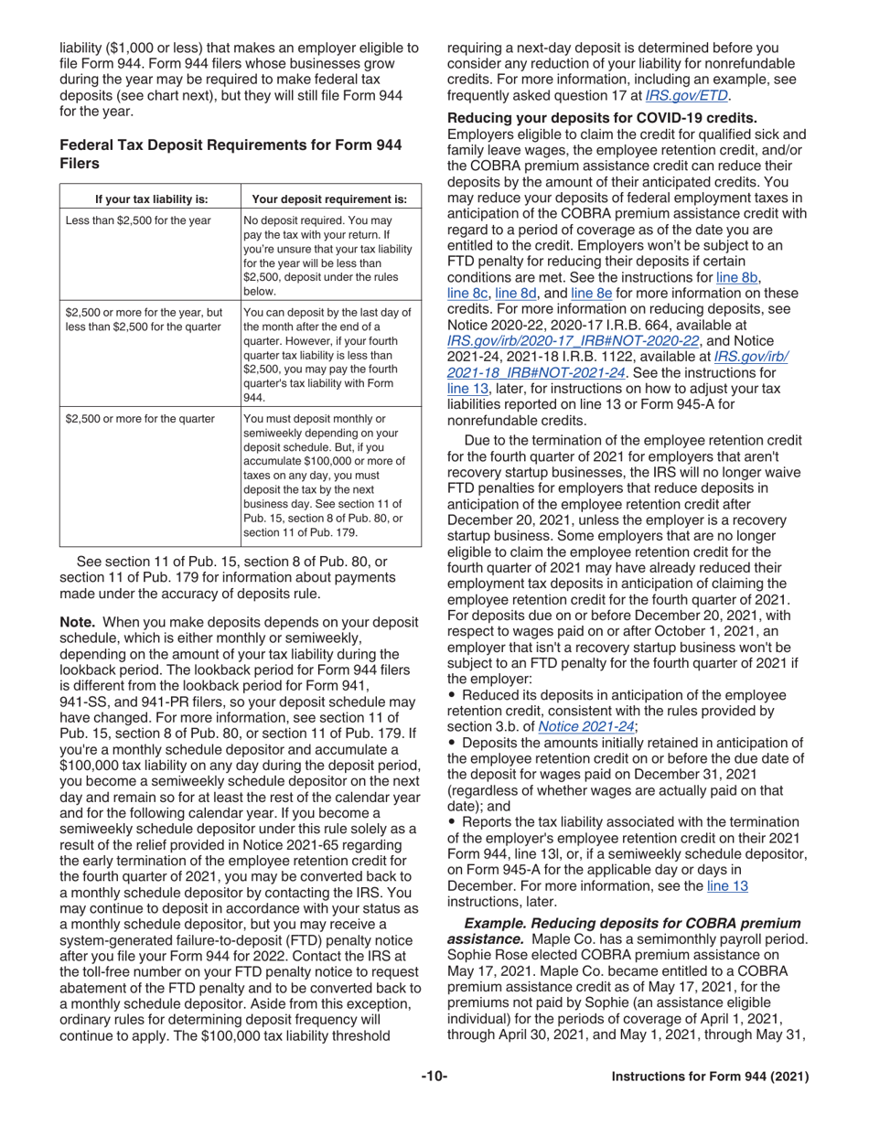 Instructions for IRS Form 944 Employers Annual Federal Tax Return, Page 10