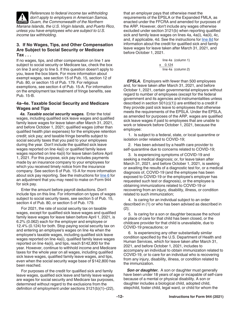 Instructions for IRS Form 944 Employers Annual Federal Tax Return, Page 12