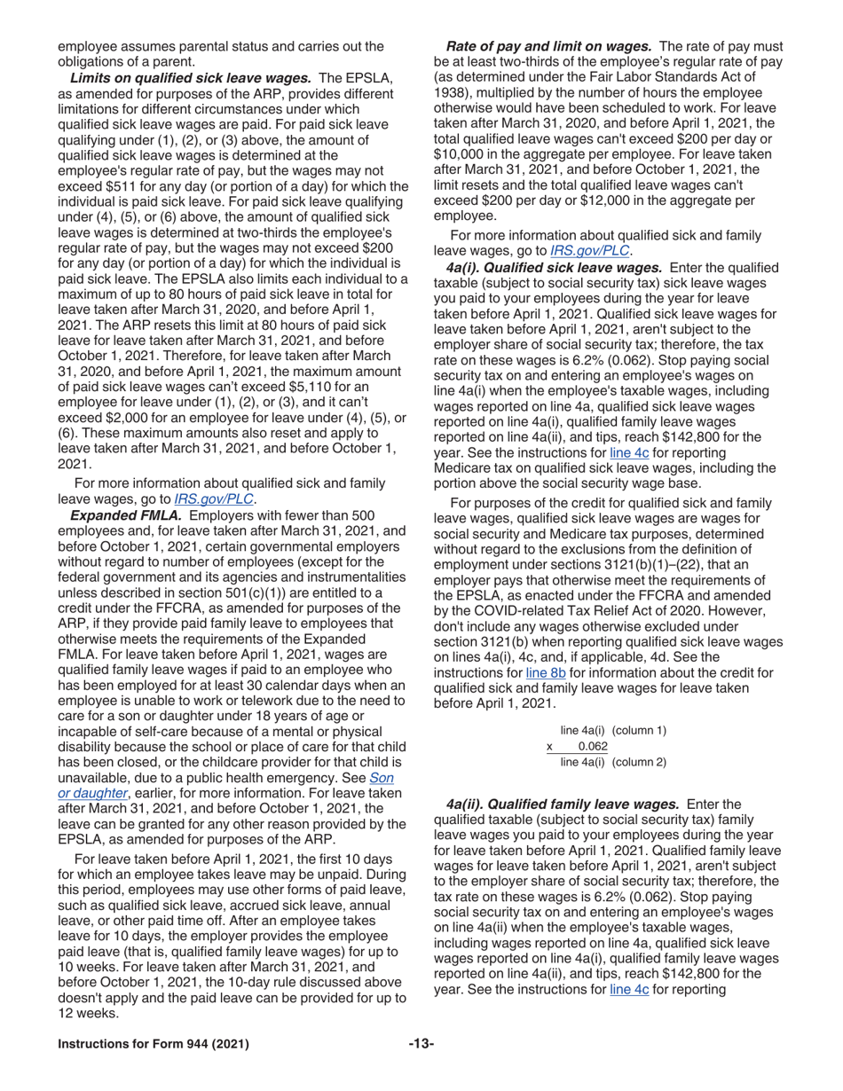 Instructions for IRS Form 944 Employers Annual Federal Tax Return, Page 13