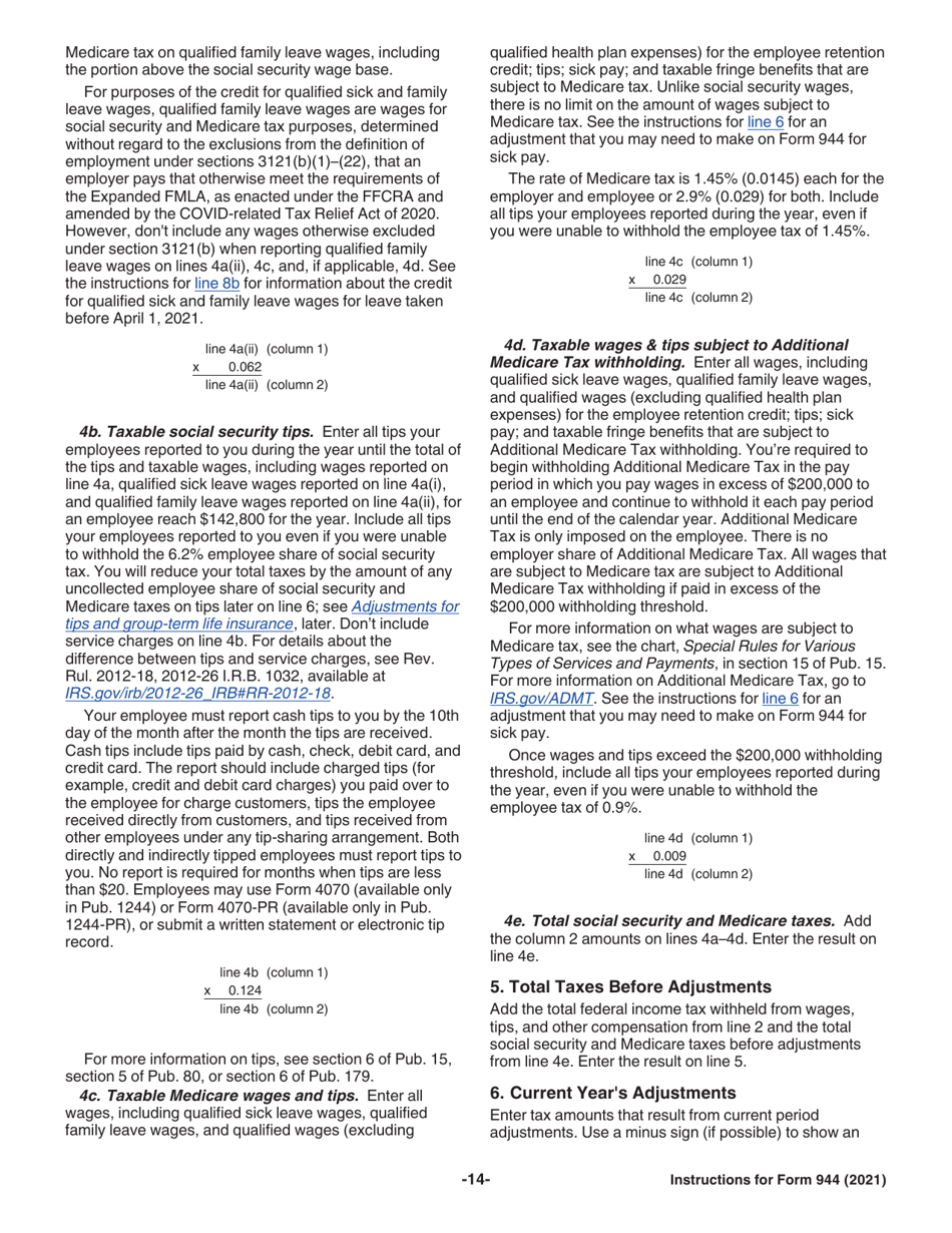 Instructions for IRS Form 944 Employers Annual Federal Tax Return, Page 14